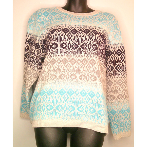 Talbot's Crew Neck Fair Isle Sweater Women's 2X Petite Icelandic, Nordic - Picture 3 of 9